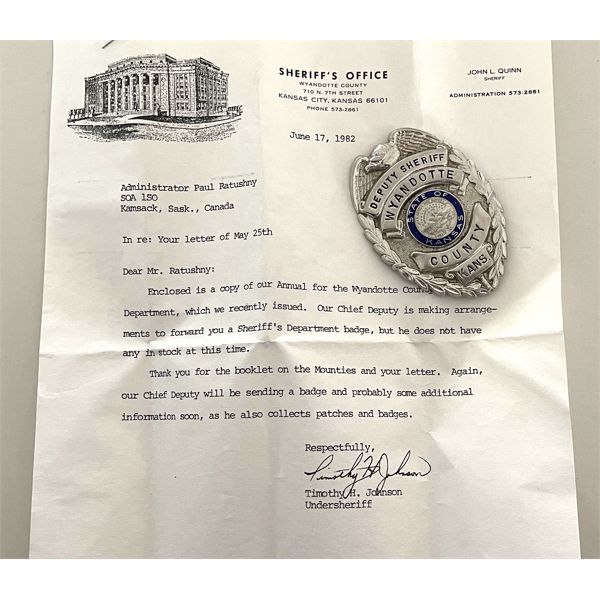 Wyandotte County Kansas Police Deputy Sheriff Badge