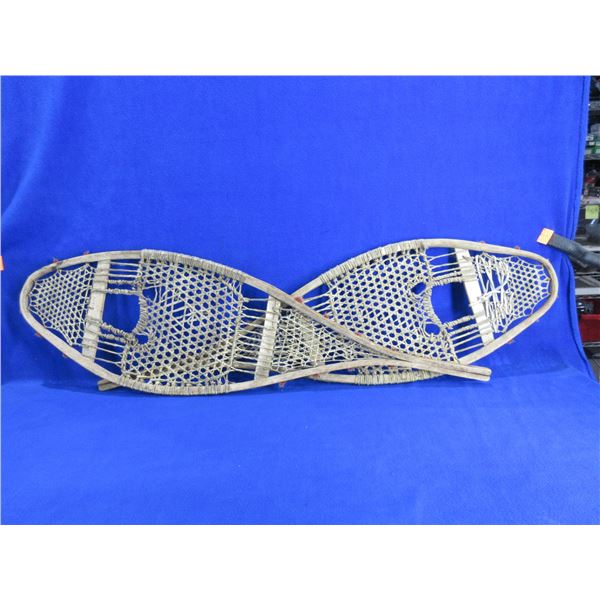 Vintage Snowshoes - 37" x 11" - Some of the webbing is damaged and some has been poorly repaired
