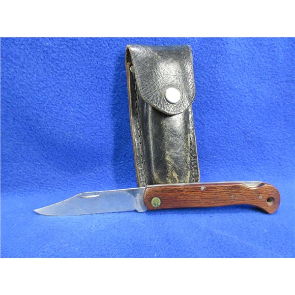 Folding Locking Knife - Stainless Brasil with Leather Sheath