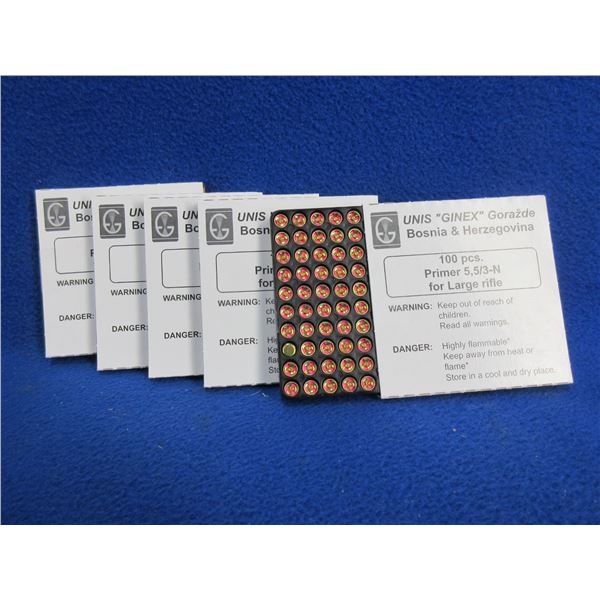 Large Rifle Primers 5,5/3-N - Unis "Ginex" - 5 Boxes of 100