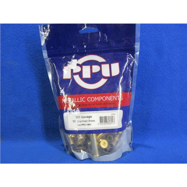 NEW - Brass Only - 303 Savage Unprimed PPU - Bag of 50