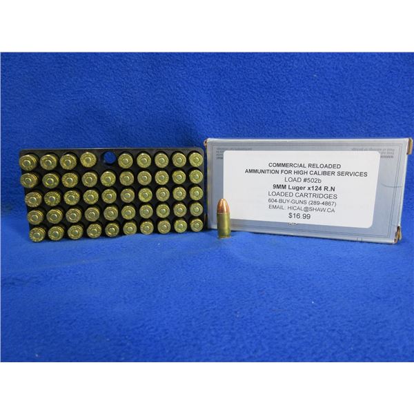 9MM Luger 124gr RN Factory Reloads - Box of 50