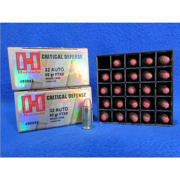 32 Auto 60gr FTX Critical Defense Hornady Cartridges