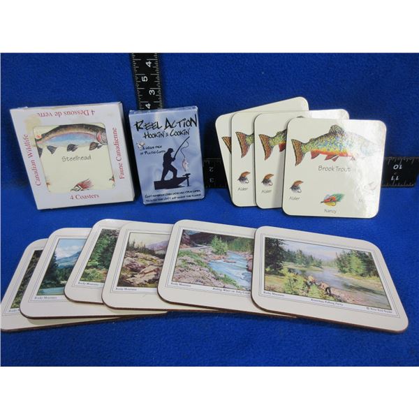 3 Sets of Hunting and Fishing Coasters and a Deck of Cards