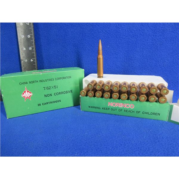 7.62X51 Non Corrosive Norinco Cartridges - 2 Boxes of 20