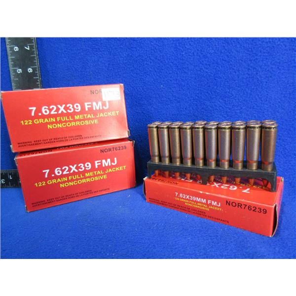 7.62X39 122gr FMJ Non Corrosive Cartridges - 3 Boxes of 20