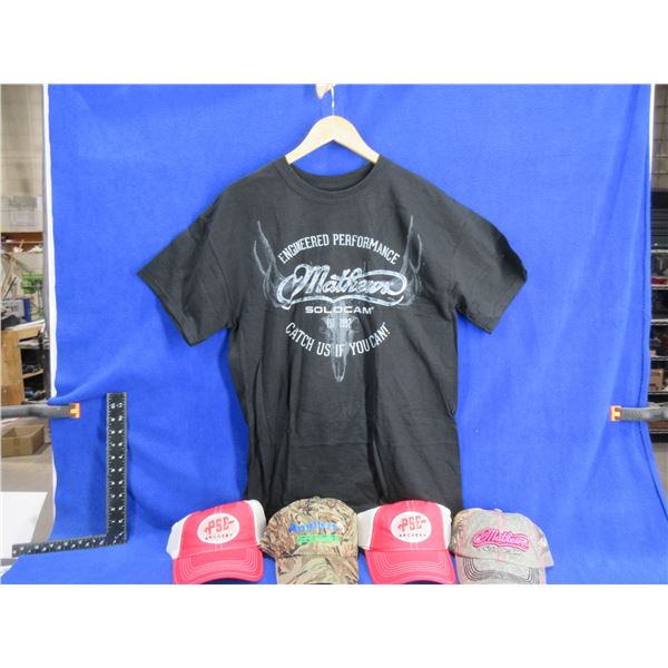 NEW - Mathews Solocam Large T-Shirt and 4 Baseball Caps