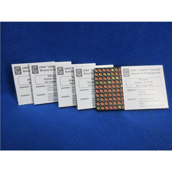 Large Rifle Primers 5,5/3-N - Unis "Ginex" - 5 Boxes of 100