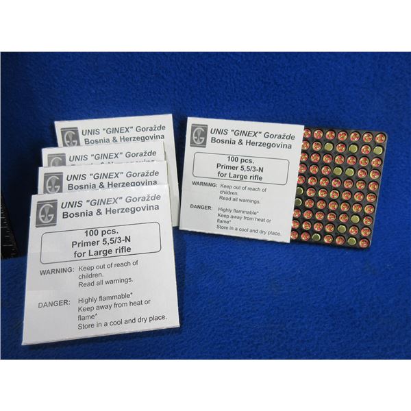 Large Rifle Primers 5,5/3-N - Unis "Ginex" - 5 Boxes of 100