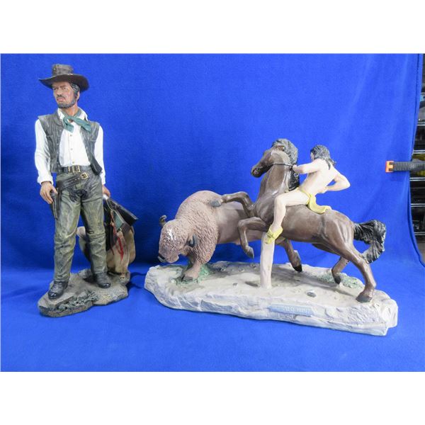 2 Statues - Cowboy with Saddle, Buffalo Hunt - PICKUP ONLY