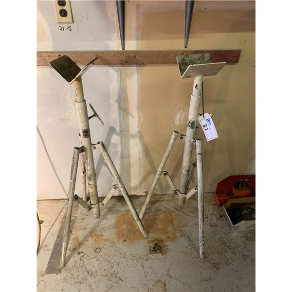 PAIR OF RED CAP METAL WORK STANDS