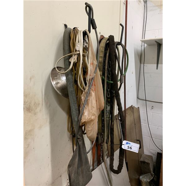ASSORTED RIGGING, CHAIN, BRAIDED CABLE, VACUUM HOSE, EXTENSION CORD ETC.