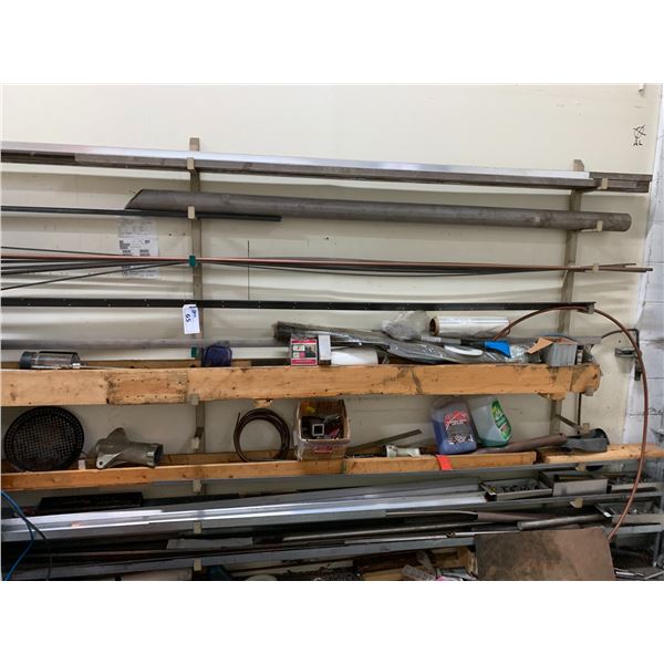 3PC METAL WALLMOUNT RACK SYSTEM WITH ASSORTED METAL AND MISCELLANEOUS ITEMS