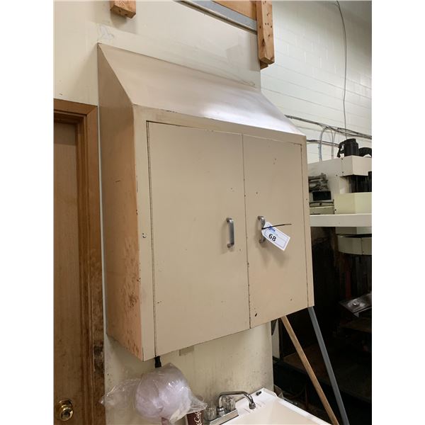 WALL MOUNT BEIGE METAL STORAGE CABINET-APPROX.2 3/4FT X 3 1/2FT X 1FT