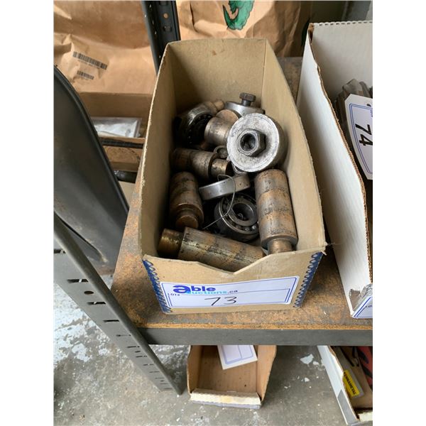 BOX OF MACHINIST TOOLS-STEADY REST BUTTONS & ROLLERS