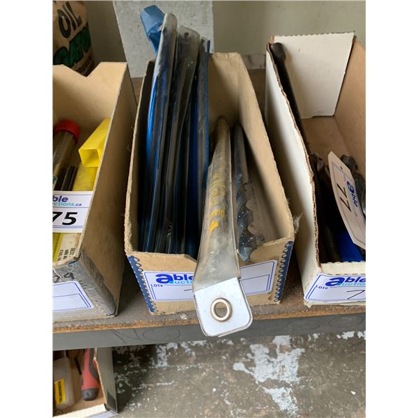 BOX OF MACHINIST TOOLS-ASSORTED LONG DRILL BITS & 1 MASONRY BIT