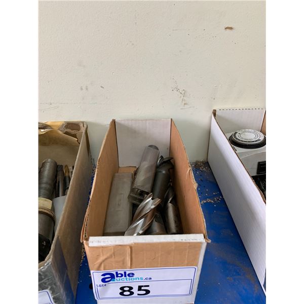 BOX OF MACHINIST TOOLS-ASSORTED LARGE SIZE END MILLS & 1 INSERT END MILL