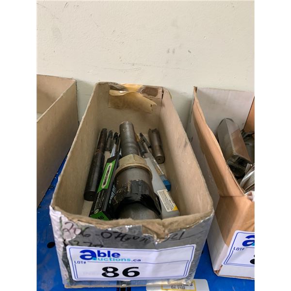 BOX OF MACHINIST TOOLS-ASSORTED BALL END MILLS, REAMER & INSERT END MILL