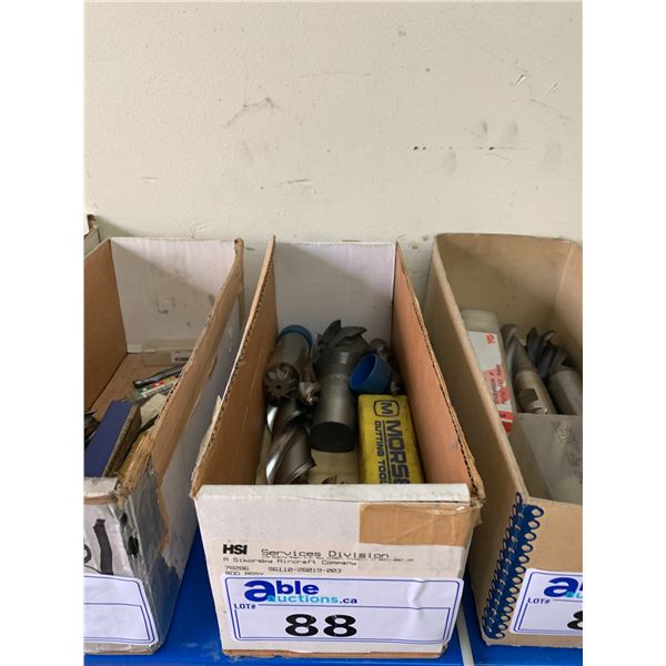 BOX OF MACHINIST TOOLS-ASSORTED LARGE SIZE END MILLS & CUTTERS