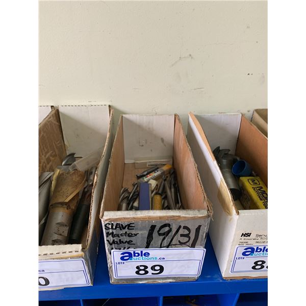 BOX OF MACHINIST TOOLS-ASSORTED END MILLS & TAPS