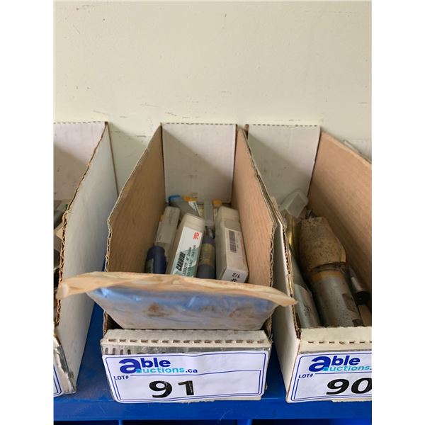 BOX OF MACHINIST TOOLS-ASSORTED END MILLS & MACHINE TAPS