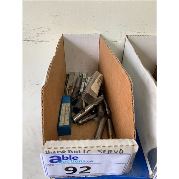 BOX OF MACHINIST TOOLS-ASSORTED END MILLS & TAPS