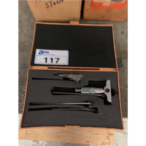 DEPTH MICROMETER SET WITH WOODEN BOX