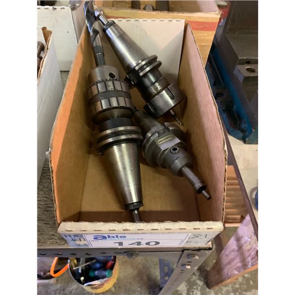 GROUP OF 3 CAT 40 TOOL HOLDERS - 1 COLLET HOLDER/1 DRILL CHUCK HOLDER/1 EDGE FINDER HOLDER