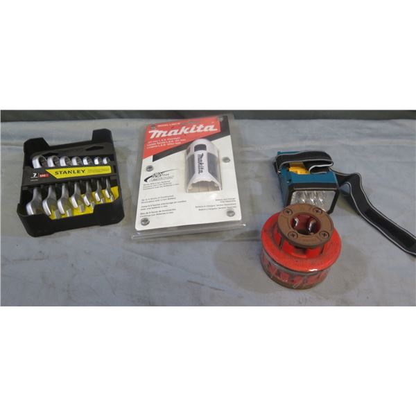 Qty 2 Makita Flashlights, Stanley Stubby Wrench Set & Ridgid 12-R Die Head