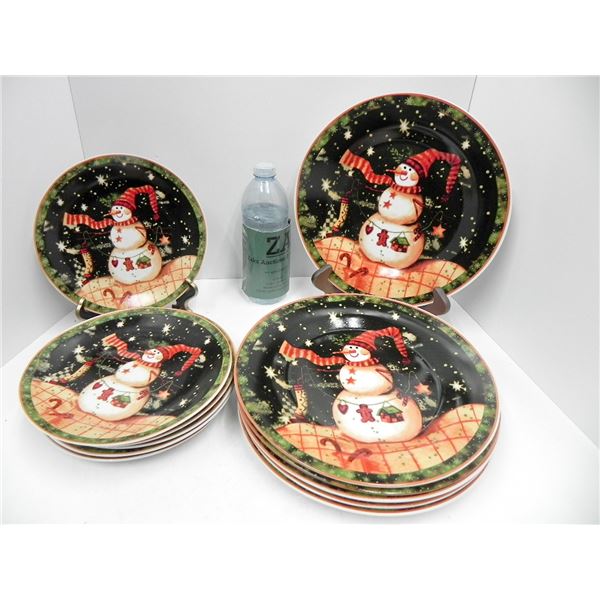 SET OF 12 SNOWMAN PLATES (BREAD AND DINNER)