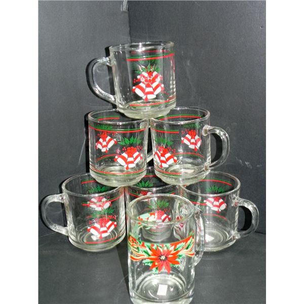 LOT OF 7 GLASS HOLIDAY MUGS