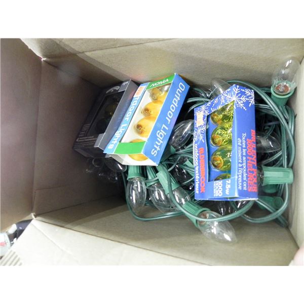 LOT OF 3 OUTDOOR LIGHT STRANDS WITH REPLACEMENT BULBS