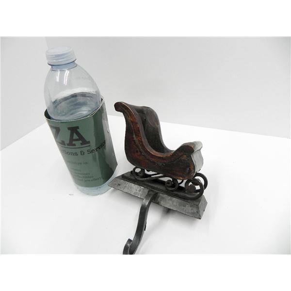 CAST? AND WOODEN SANTAS SLEIGH STOCKING HOLDER