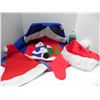 Image 1 : FAIR SIZE BLUE TREE SKIRT, 1 STOCKING AND 2 SANTAS HATS