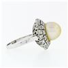 Image 5 : Vintage 18K White Gold Large Golden Pearl 2.10 ctw Tiered Double Diamond Halo Ri
