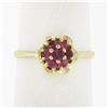 Image 1 : Vintage 18k Yellow Gold 0.37 ctw Round Ruby Wavy Halo Flower Cluster Petite Ring