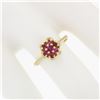Image 3 : Vintage 18k Yellow Gold 0.37 ctw Round Ruby Wavy Halo Flower Cluster Petite Ring