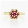 Image 4 : Vintage 18k Yellow Gold 0.37 ctw Round Ruby Wavy Halo Flower Cluster Petite Ring