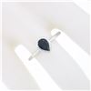 Image 3 : Simple Petite 14k White Gold 0.70 ctw Bezel Pear Dark Blue Sapphire Solitaire Ri