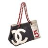 Image 2 : Chanel Black White Denim CC Shopper Tote Bag