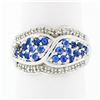 Image 1 : 14k White Gold .85 ctw Round Brilliant Tanzanite & Diamond Wide Cluster Band Rin