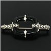 Image 2 : Antique Art Deco 14k White Gold Open Black Onyx Leaf & Milgrain Etched Scarf Pin