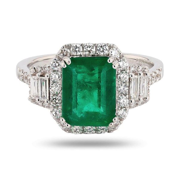 2.18 ctw Emerald and 0.60 ctw Diamond 18K White Gold Ring