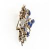 Image 6 : Vintage 14K Multi Tone Gold Blue Lapis & Diamond Textured Leaves Grid Brooch Pin