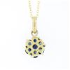 Image 5 : Estate 18k Yellow Gold 0.70 ctw Sapphire Flower Cluster Petite Pendant Necklace