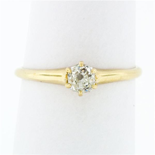 Antique Victorian 14k Gold 0.36 ctw Old Mine Cut Diamond Solitaire Engagement Ri