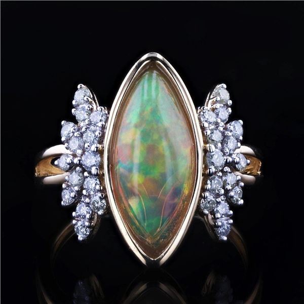 1.74 ctw Opal and 0.45 ctw Diamond 14K Yellow Gold Ring