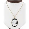 Image 1 : Vintage 14k Yellow Gold Black Onyx Carved Mother Of Pearl Cameo Pendant Necklace