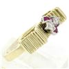 Image 7 : Unique Vintage 18K Yellow Gold.25 ctw Round Ruby Diamond Textured Cluster Ring