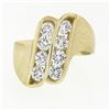 Image 4 : Vintage Unisex 18k Gold VVS E 1.36 ctw Ideal Cut Diamond Dual Row Brushed Ring